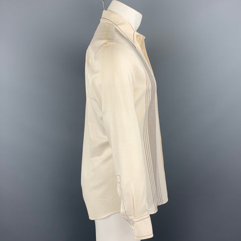 PRADA Size S Cream Stripe Cotton Patch Pocket Long Sleeve Shirt