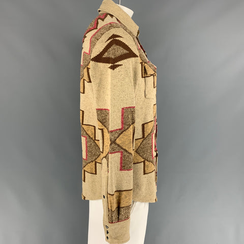 RRL by RALPH LAUREN Size L Tan & Brown Heather Silk Blend Long Sleeve Shirt