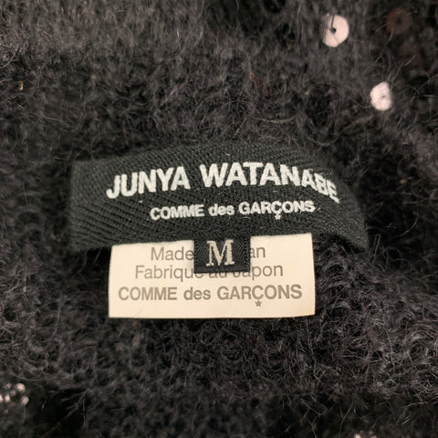 JUNYA WATANABE Jersey de cuello redondo de mohair de lana con lentejuelas, color negro, talla M
