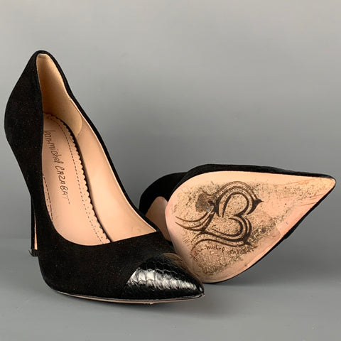 JEAN-MICHEL CAZABAT Zapatos de tacón con punta en punta de ante de lagarto negro Talla 9