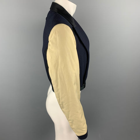 Vintage JEAN PAUL GAULTIER Size 36 Navy & Beige Mixed Fabrics Wool Cropped Jacket
