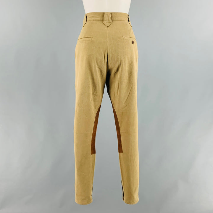 RALPH LAUREN Size 10 Khaki Brown Cotton Lycra Patchwork Suede Casual Pants