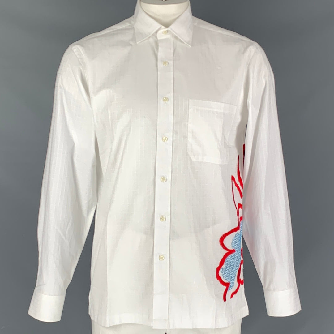 OLIVER SPENCER Camisa de manga larga blanca con botones de algodón bordado talla L