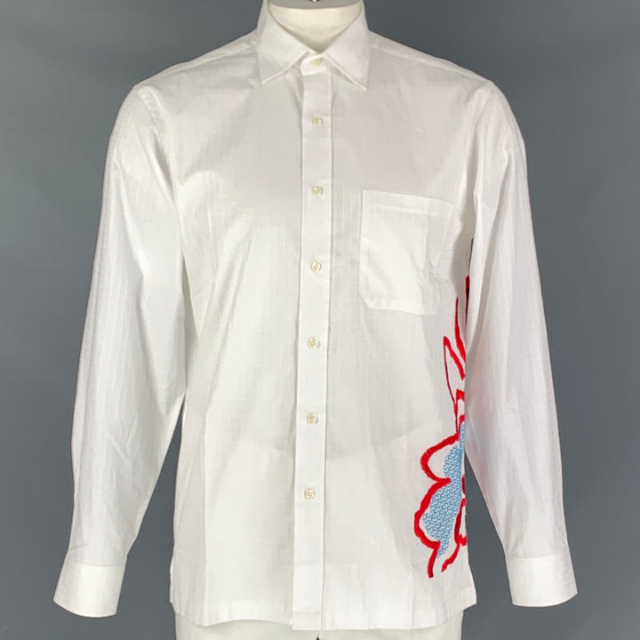 OLIVER SPENCER Camisa de manga larga blanca con botones de algodón bordado talla L