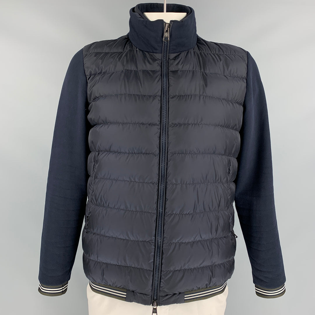 MONCLER Size XL Midnight Blue Quilted Polyamide Zip Up Jacket