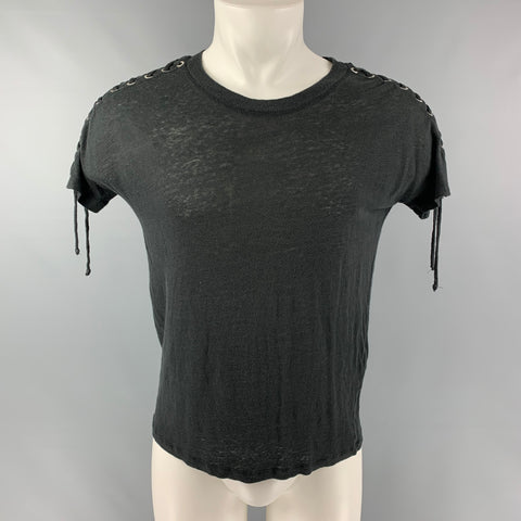 IRO Steiro Size XS Black Solid Linen Crew-Neck T-shirt