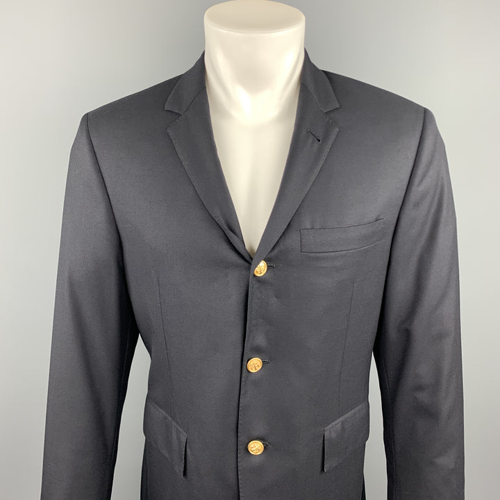 THOM BROWNE Chest Size 38 Black Solid Wool Notch Lapel Sport Coat