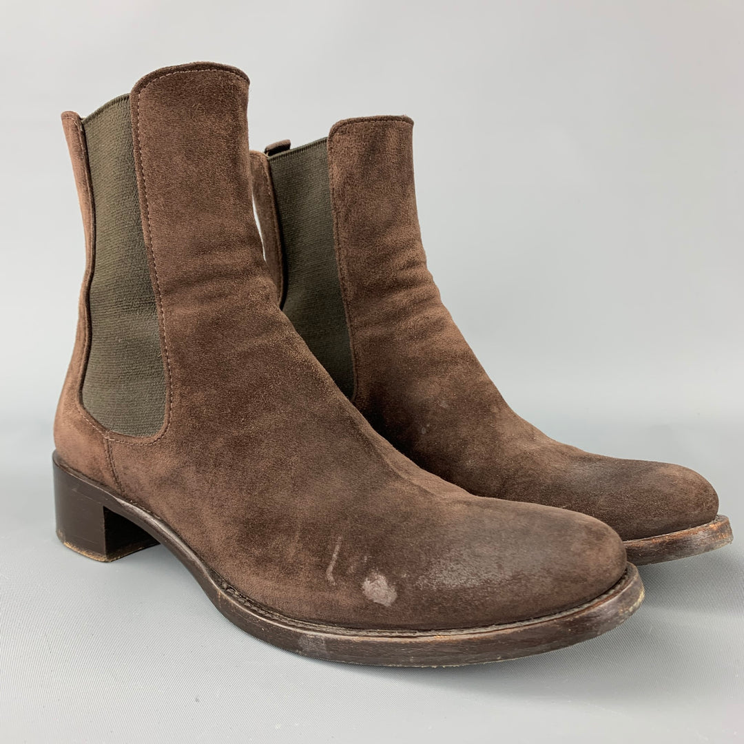 PRADA Size 6.5 Brown Suede Chunky Heel Boots