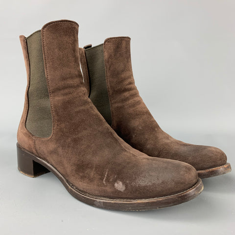 PRADA Talla 6.5 Botas de tacón grueso de ante marrón