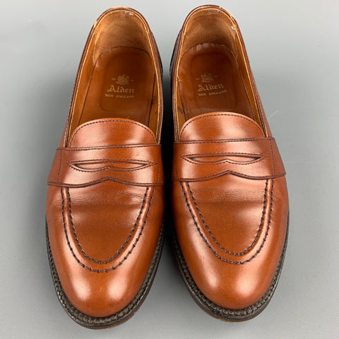 ALDEN Size 7 Burnished Tan Full Strap Leather Slip On 685 Penny Loafers