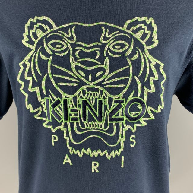 KENZO Size M Navy Green Embroidery Cotton T-shirt