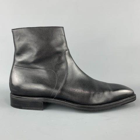 GRAVATI Size 11 Black Leather Squared Point Toe Ankle Boots