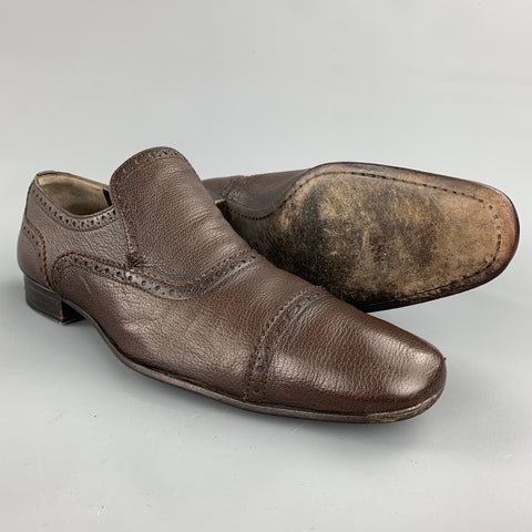 BALLY Danube Size 10 Brown Perforated Leather Cap Toe Loafers