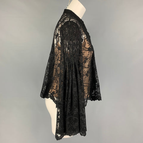 OSCAR DE LA RENTA Size 6 Black Silk Lace Bell Sleeves Blouse