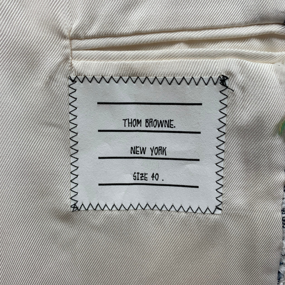 THOM BROWNE Size 4 White Multi-Color Textured Single breasted Coat