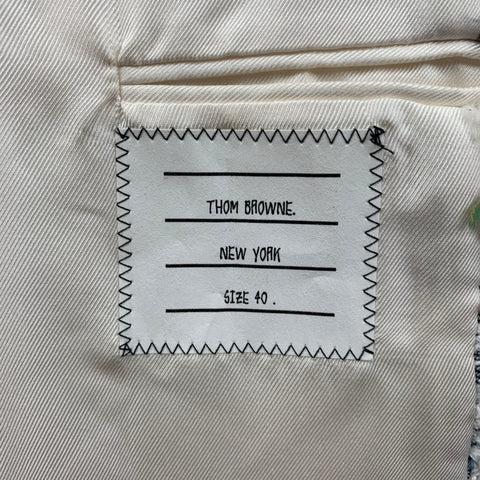 THOM BROWNE Size 4 White Multi-Color Textured Single breasted Coat