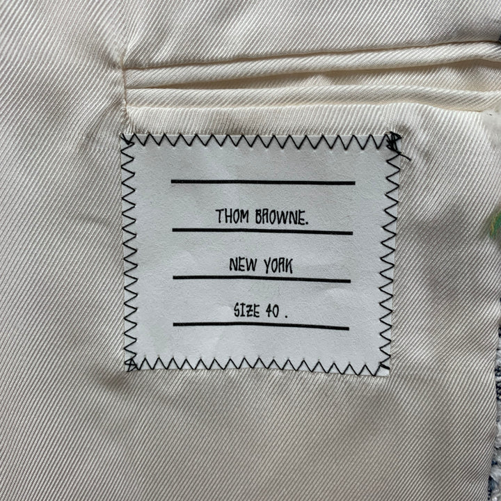 THOM BROWNE Size 4 White Multi-Color Textured Single breasted Coat