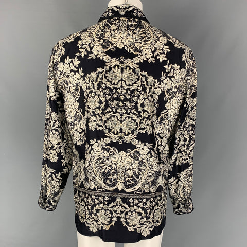 DOLCE & GABBANA Size M Black White Print Silk Button Up Long Sleeve Shirt