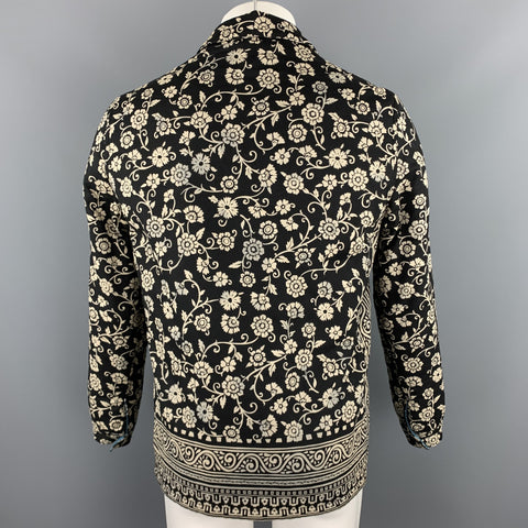 BURBERRY PRORSUM Fall 2015 Size 38 Navy & Beige Print Cotton Lined Jacket