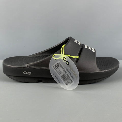OOFOS for TAKAHIROMOIYASHITA Size 9 Black White Graphic Acetate Slip On Sandals