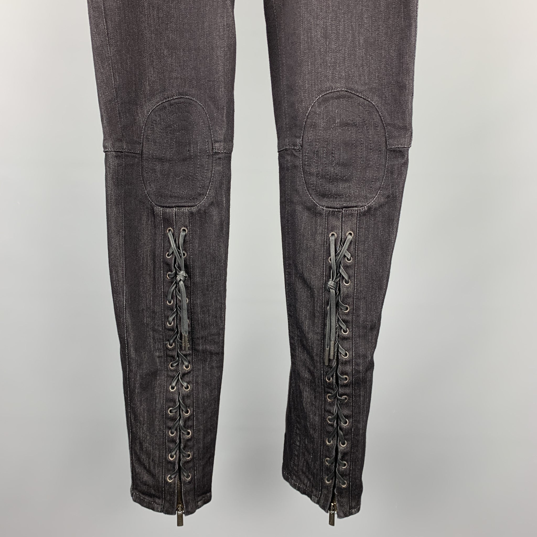 JEAN PAUL GAULTIER Size 29 Black Denim Low Rise Laced Leg Jeans