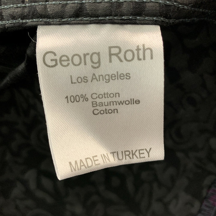 GEORG ROTH Size XXL Purple & Black Print Cotton Snaps Long Sleeve Shirt