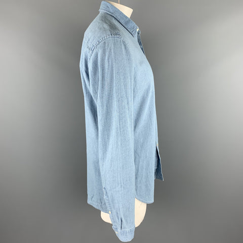 OLIVER SPENCER Size XL Light Blue Cotton Button Up Long Sleeve Shirt