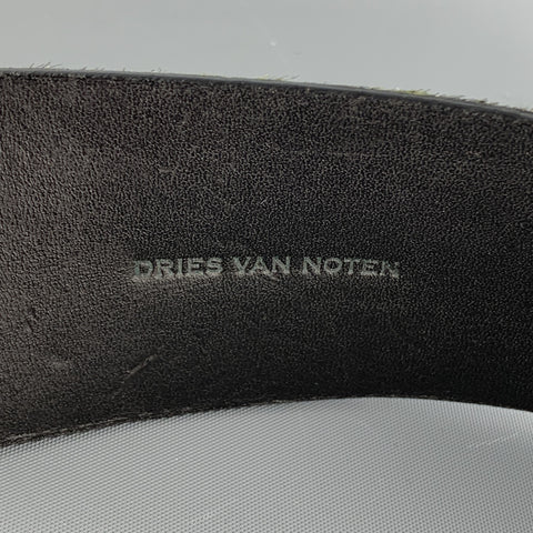 DRIES VAN NOTEN Size M Brown & Green Dot Print Calf Hair Velcro Belt