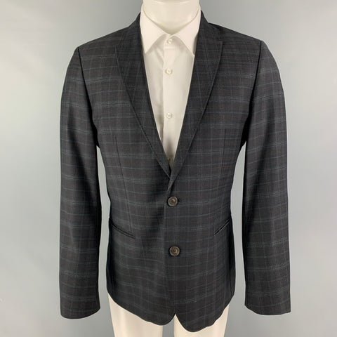 HUGO by HUGO BOSS Taille 38 Manteau de sport en laine vierge à carreaux gris marron