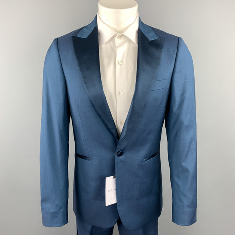 PAUL SMITH Talla 36 Esmoquin regular con solapa de pico de lana verde azulado