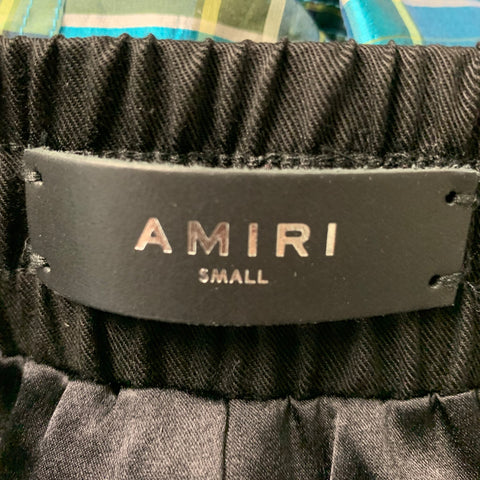 AMIRI Talla S Pantalones casuales con borde crudo de seda a cuadros azul y negro