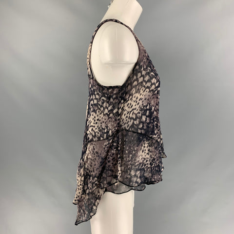 REBECCA TAYLOR Size 2 Purple &  Black Silk Animal Print Blouse