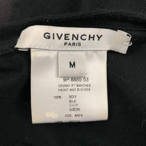 GIVENCHY Talla S Camiseta negra con cuello redondo y estampado de seda