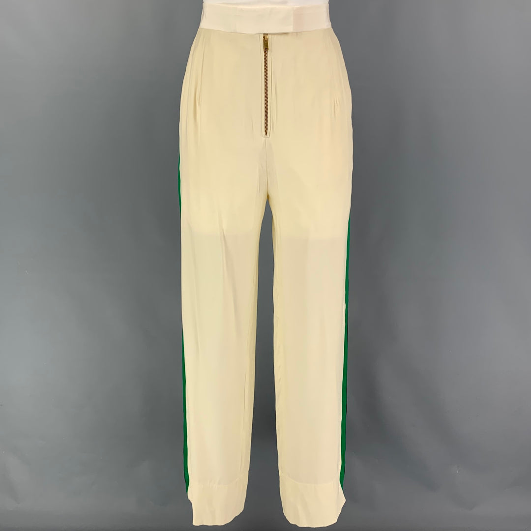 CELINE Size 6 Cream Multi-Color Stripe Wide Leg Dress Pants