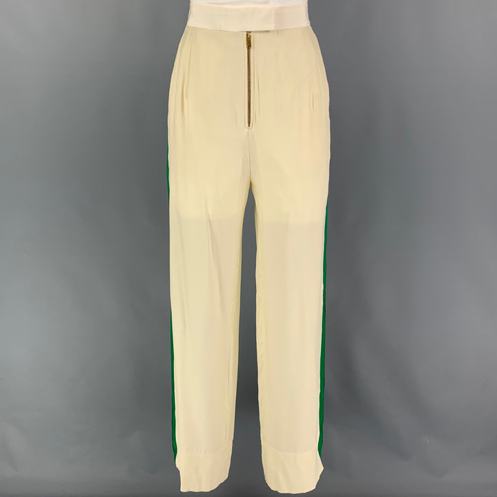 CELINE Size 6 Cream Multi-Color Stripe Wide Leg Dress Pants