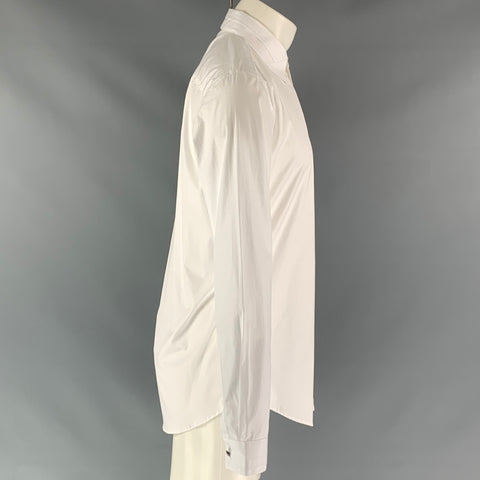 VERSACE Size S White Solid Cotton Button Up  Long Sleeve Shirt