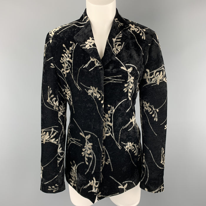 GIORGIO ARMANI Size 4 Black & Grey Floral Velvet Blazer