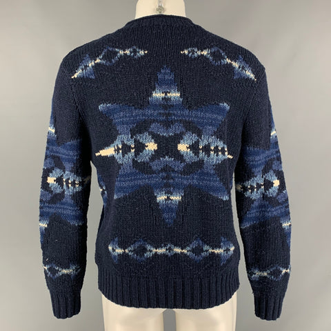 POLO by RALPH LAUREN Size M Navy & Blue White Knit Merino Wool/Wool Sweater