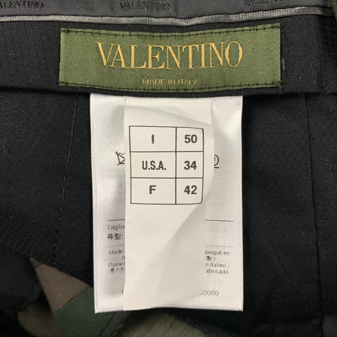 VALENTINO Size 34 Olive Green Camo Virgin Wool Flat Front Casual Pants