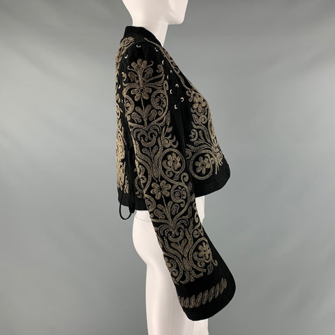 DRIES VAN NOTEN Size M Black Silver Wool Beaded Cropped Jacket