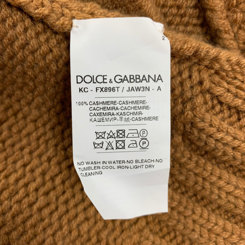 DOLCE & GABBANA Size 8 Tan Cashmere Shawl Collar Belted Cardigan