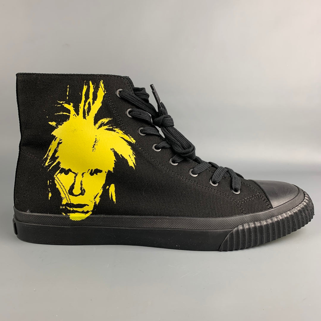 CALVIN KLEIN 205W39NYC Size 12 Black & Yellow Iconic Warhol Canvas High Top Sneakers