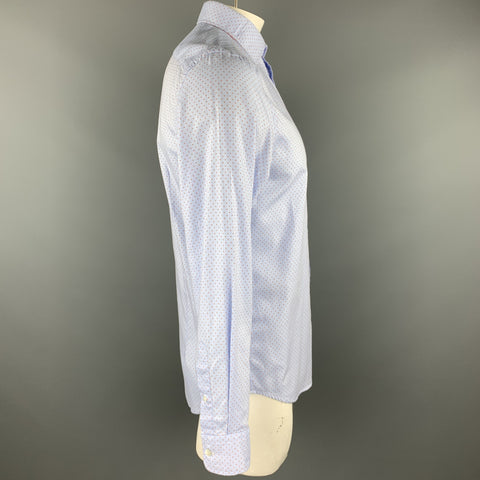 KOIKE Size L Light Blue Dots Cotton Button Up Long Sleeve Shirt