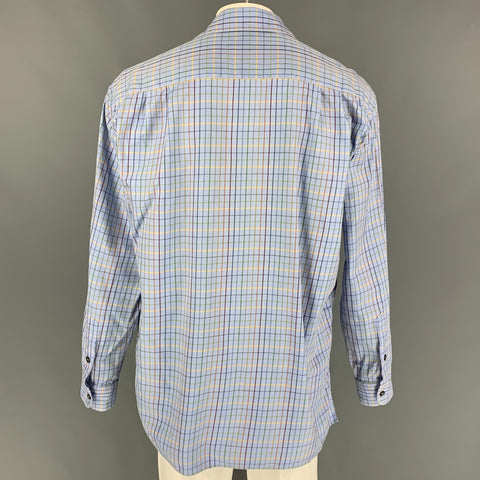 ERMENEGILDO ZEGNA Size XL Blue Multi-Color Checkered Cotton Long Sleeve Shirt