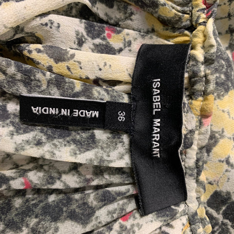 ISABEL MARANT Talla 4 Blusa extragrande de seda con estampado de piel de serpiente verde oliva y amarillo