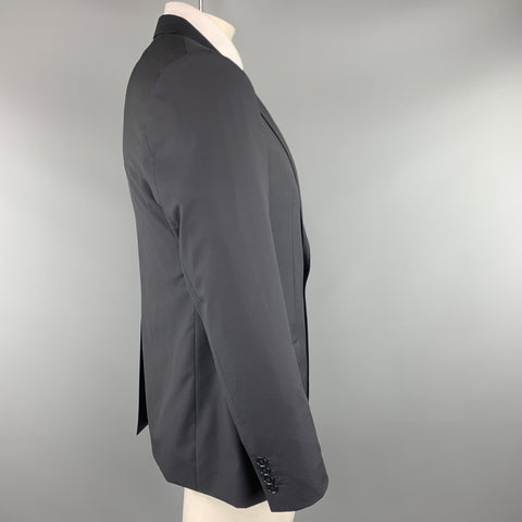 DOLCE & GABBANA Size 42 Navy Nailhead Wool Peak Lapel Sport Coat