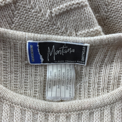 Vintage CLAUDE MONTANA Size L Off White Textured Wool Blend Oversized Sweater