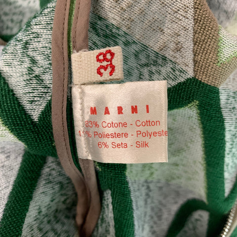 MARNI Size 2 Green & Grey Cotton Blend diamond Blouse