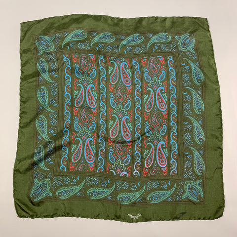 BRONZINI Green Blue Paisley Silk Pocket Square