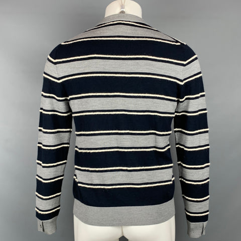 SALVATORE FERRAGAMO Size M Grey & Navy Stripe Wool / Mohair Crew-Neck Pullover